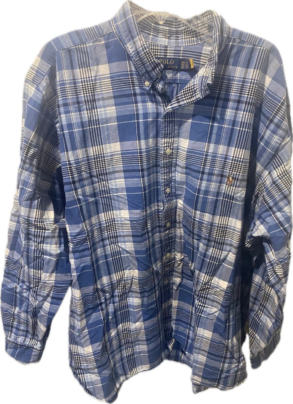 Polo Ralph Lauren Men's 3XB Blue Plaid Button Down Shirt Big & Tall Long Sleeve